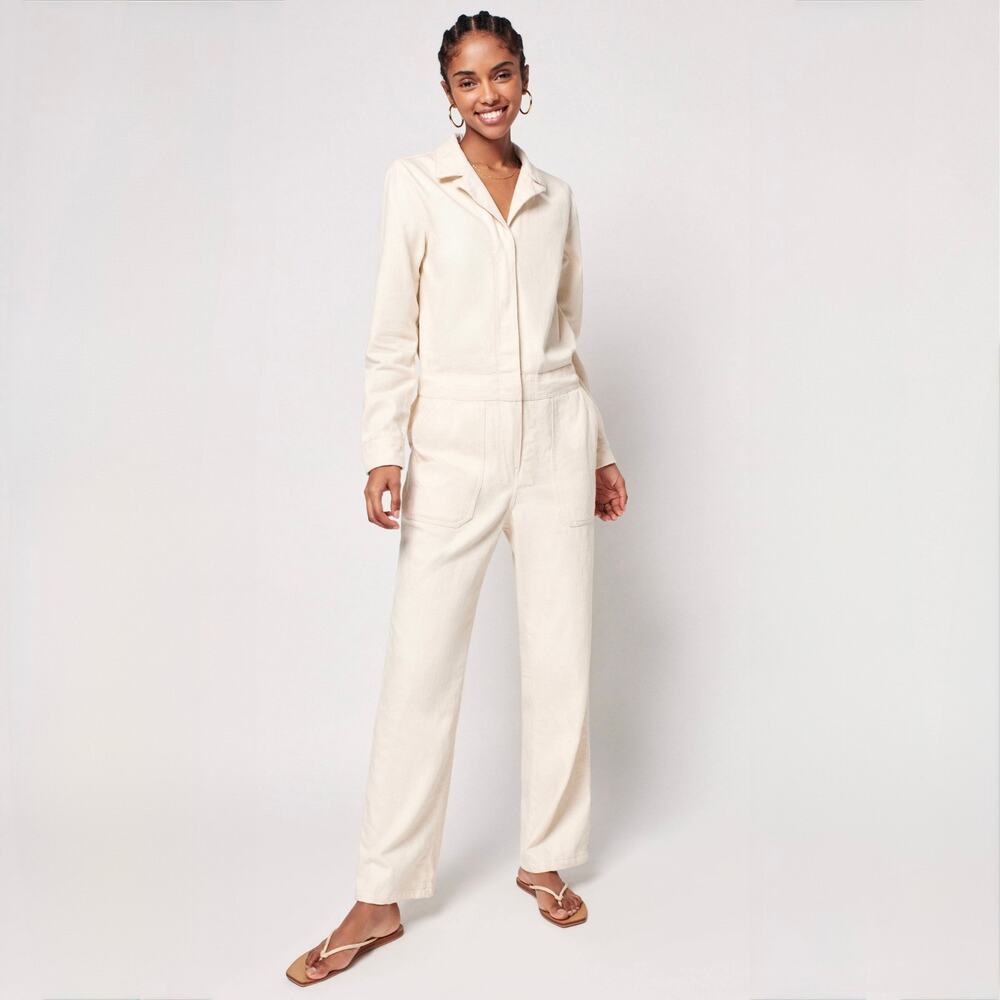 Faherty Cream Overland Twill Jumpsuit Natural Ecru Organic Cotton Utility Small